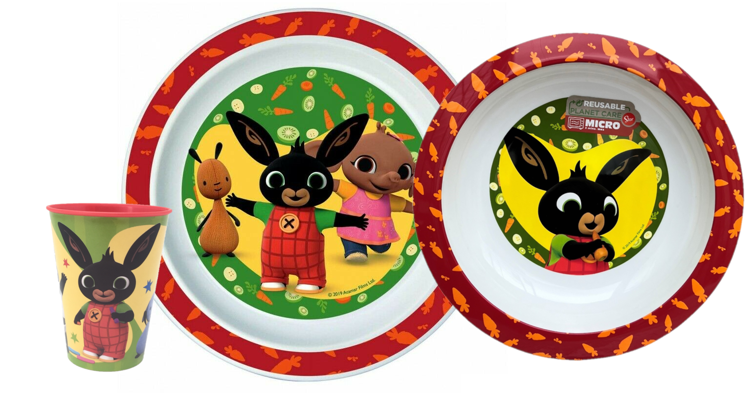 Set Pappa Bing Bunny Coniglietto 2 Piatti + Bicchiere Bambino - Bin19/3pz