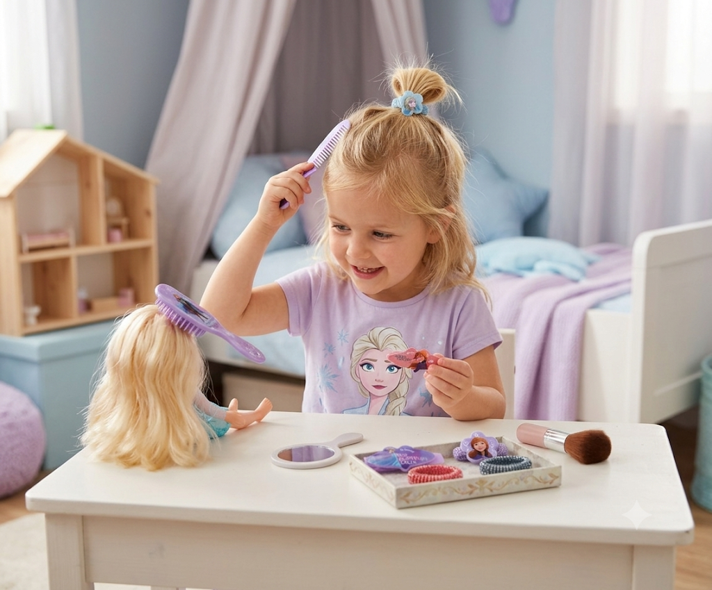 Accessori Capelli Frozen Ii Elsa Anna Disney: 1 Pettine-1 Spazzola-6 Codini-2 Clic-Clac - Wd20776