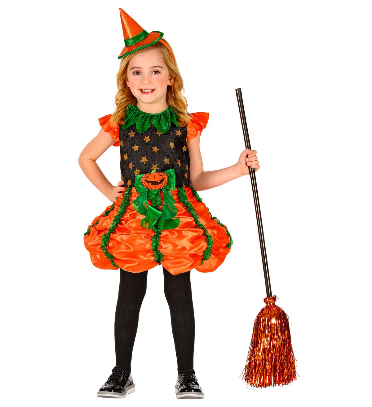 Costume Vestito Abito Travestimento Carnevale Halloween Cosplay Bambina Strega Zucca - 0185