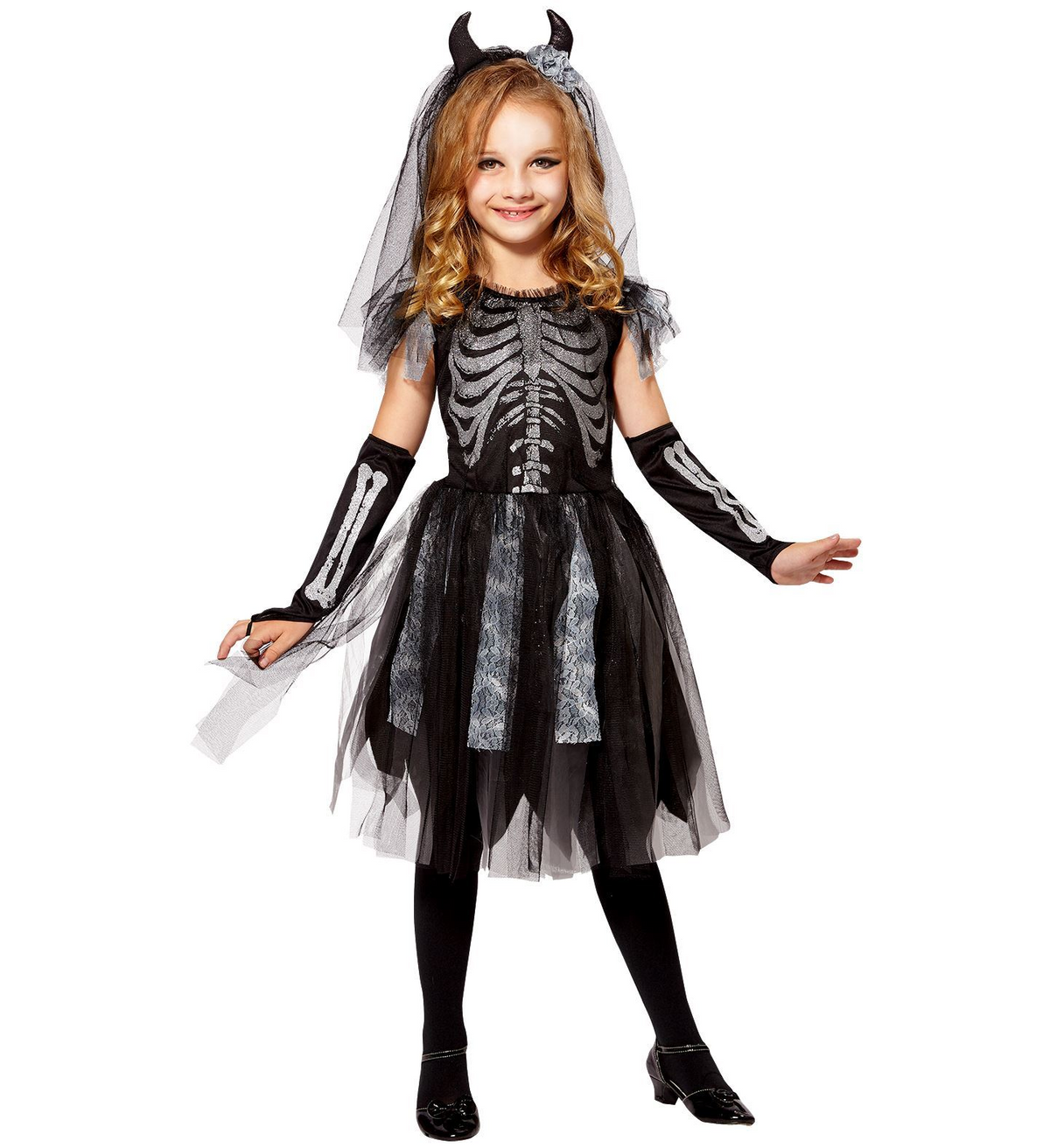 Costume Vestito Abito Travestimento Carnevale Halloween Cosplay Bambina Sposa Scheletro - 0748