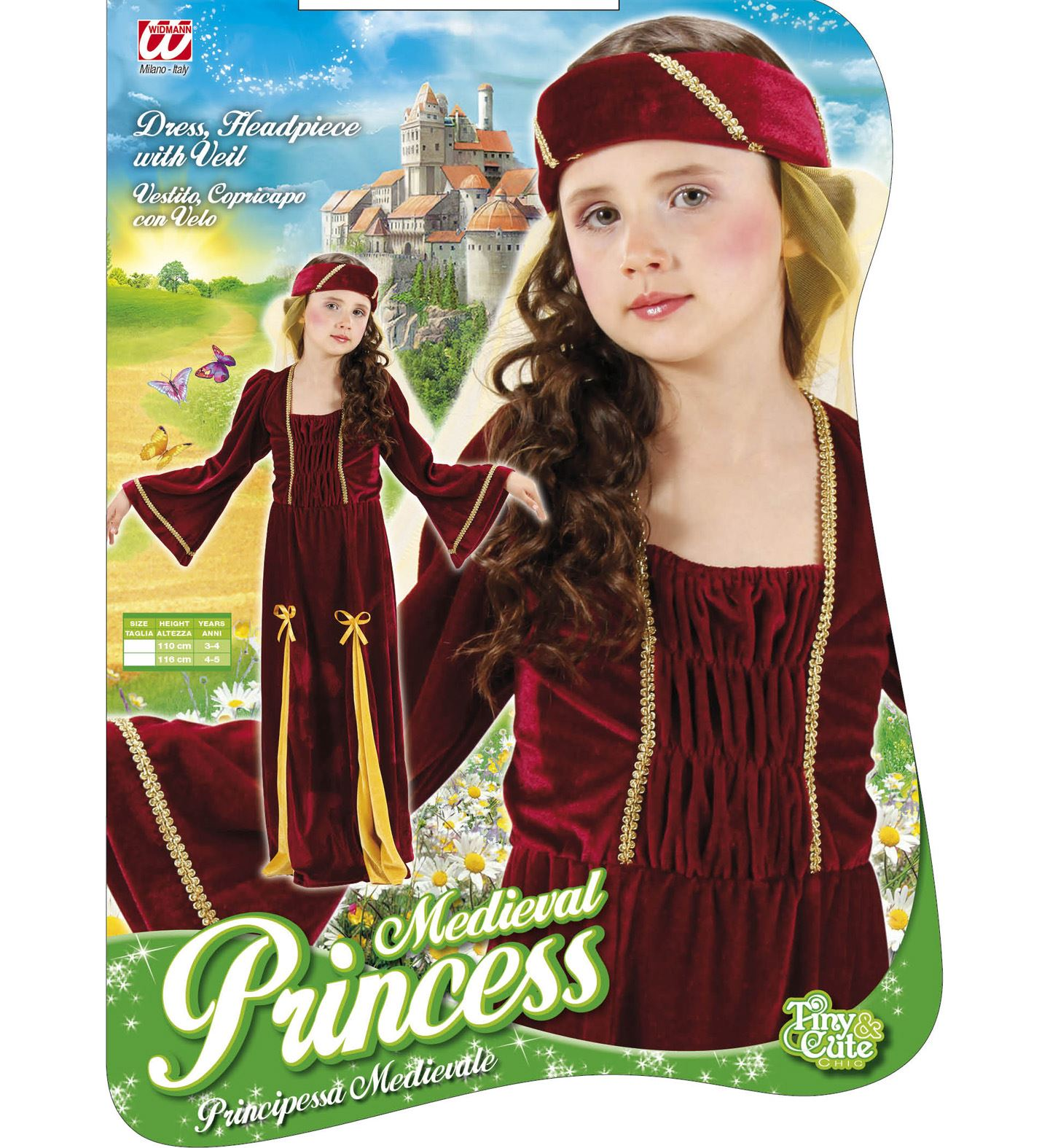 Costume Vestito Abito Travestimento Carnevale Bambina Principessa Medievale - 1252m