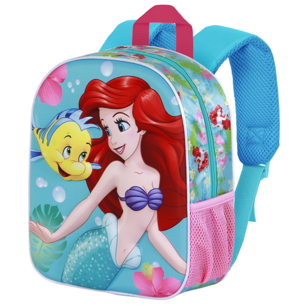 Zaino Asilo 3d Ariel la Sirenetta DISNEY Borsa 31 CM con Charm Cuore e Tasca Laterale - 09543