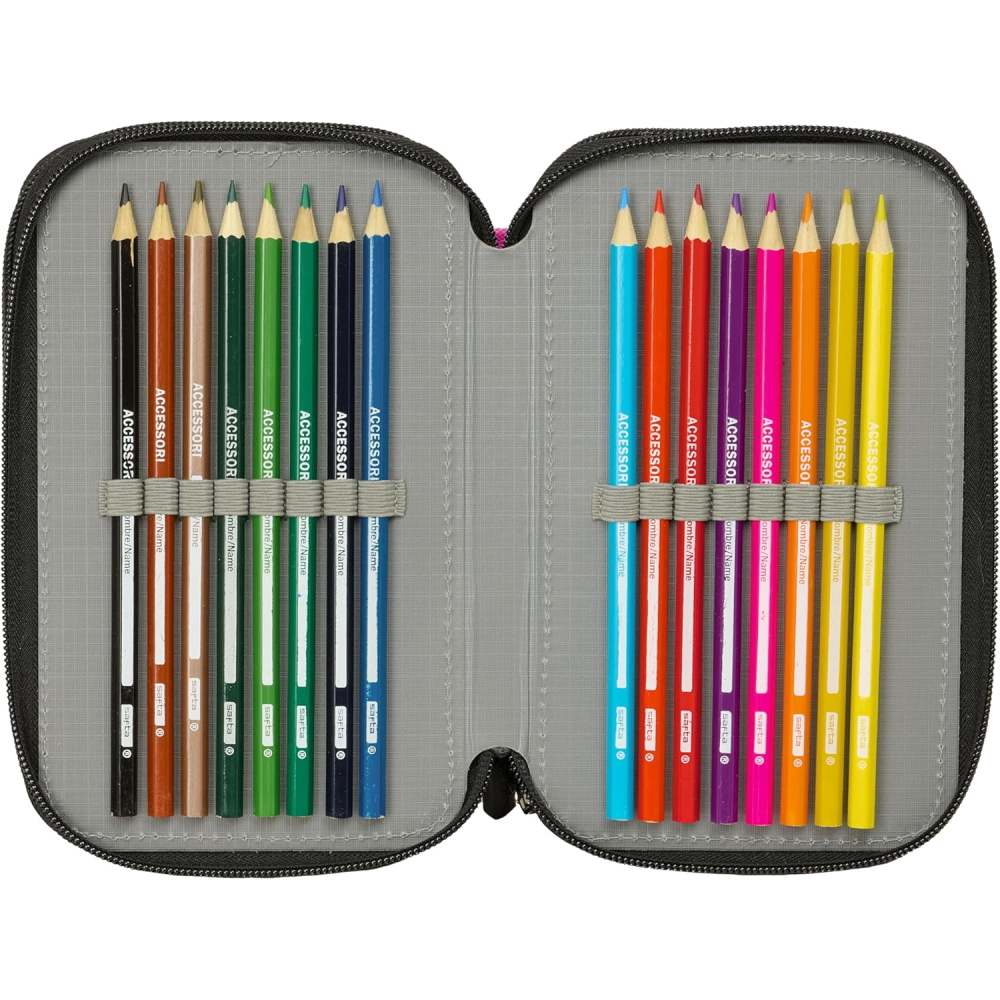 Astuccio 3 Zip Scuola Huntrix Kpop Demon Hunters Multiscomparto Portacolori - 8857