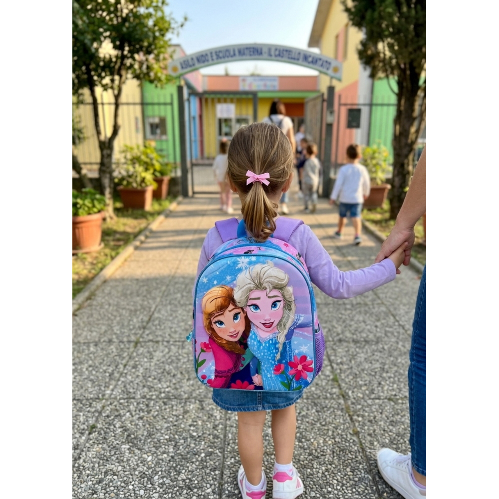 Zaino Asilo 3d Frozen DISNEY Borsa 31 CM con Charm Cristallo e Tasca Laterale - 09582