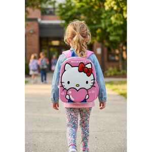 Zaino Asilo 3d Hello Kitty Sanrio Borsa 31 CM con Charm Cuore e Tasca Laterale - 09606