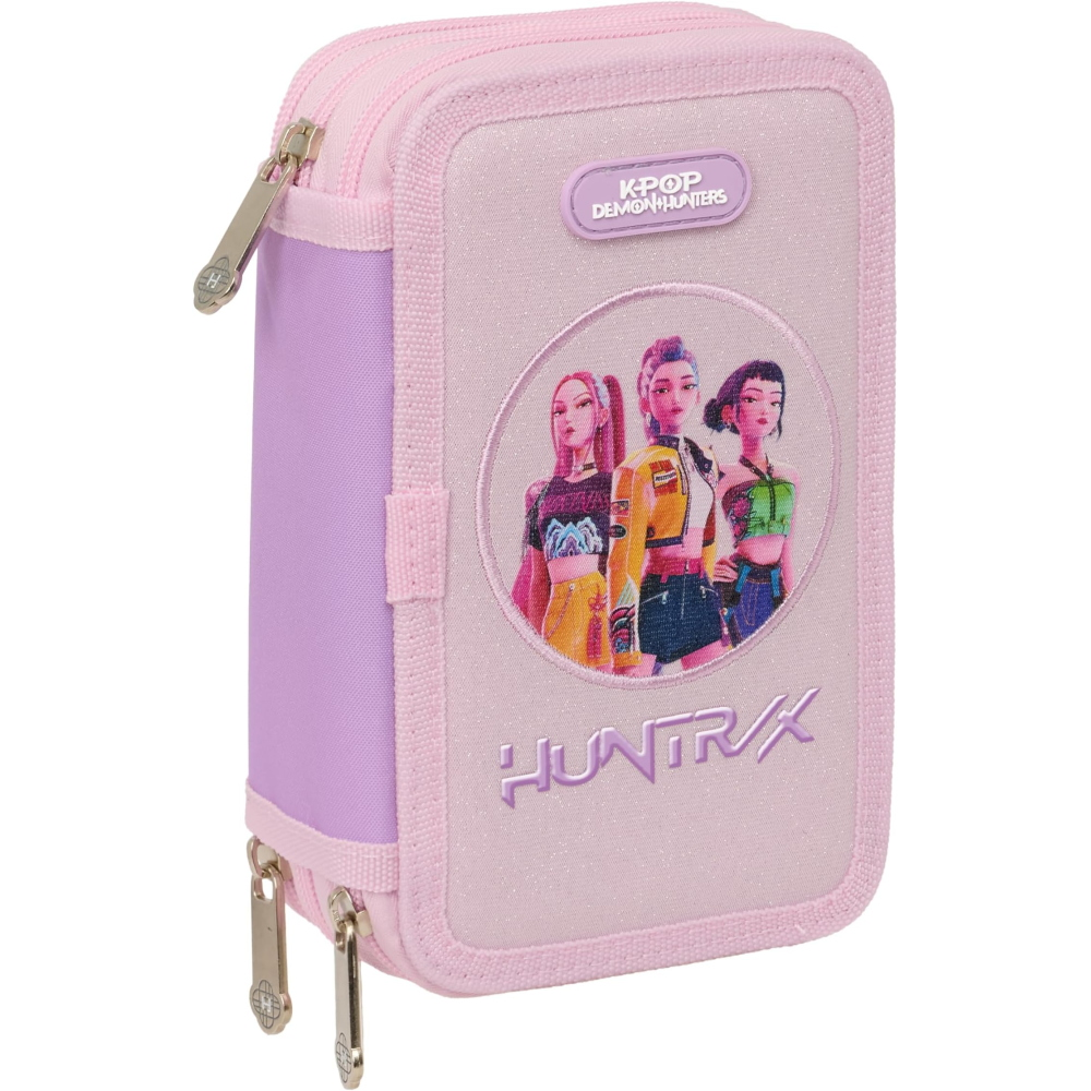 Astuccio 3 Zip Scuola Huntrix Kpop Demon Hunters Multiscomparto Portacolori - 7857