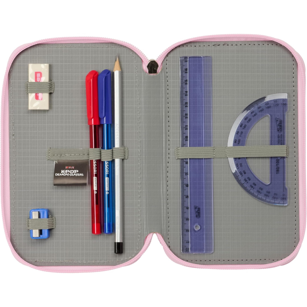 Astuccio 3 Zip Scuola Huntrix Kpop Demon Hunters Multiscomparto Portacolori - 7857