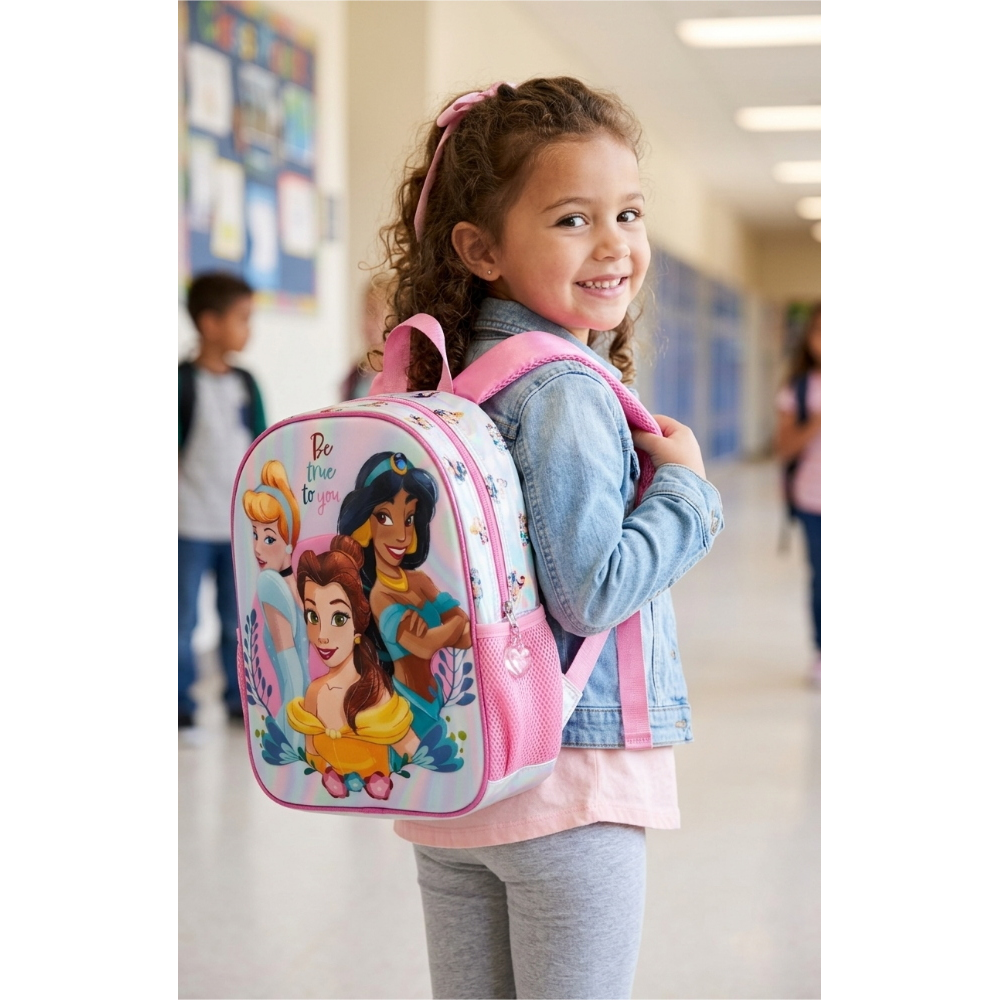 Zaino Asilo 3d Principesse DISNEY Borsa 31 CM con Spallacci Imbottiti e Tasca Laterale - 08159