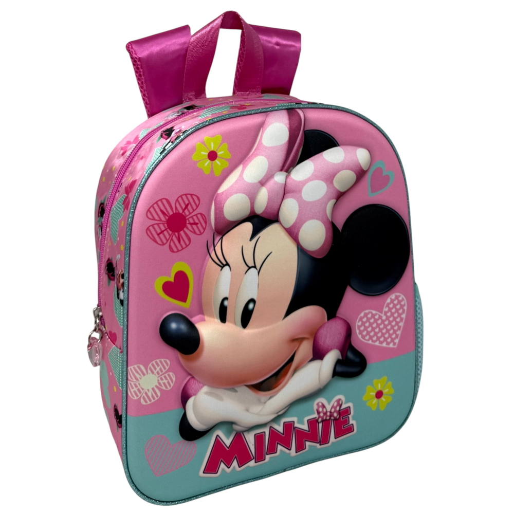 Zaino Asilo 3d Minnie Mouse DISNEY Borsa 31 CM con Charm Cuore e Tasca Laterale - 09528