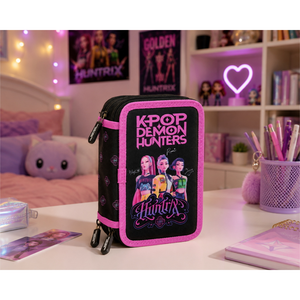 Astuccio 3 Zip Scuola Huntrix Kpop Demon Hunters Multiscomparto Portacolori - 8857