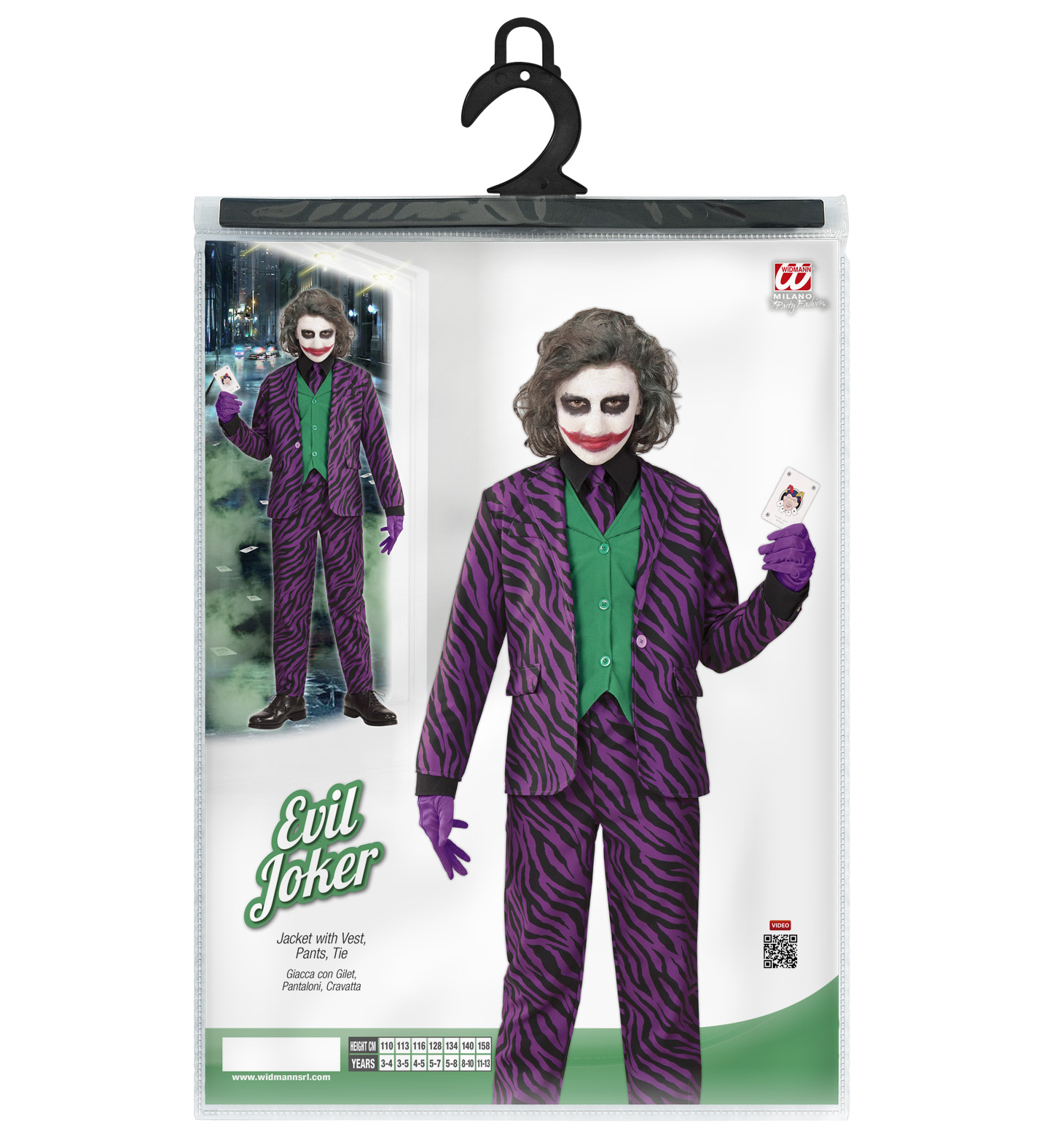 Costume con Accessori Evil Clown Abito Bastone con Teschio 105 CM Travestimento Halloween 4/5 Anni - 1931+07603