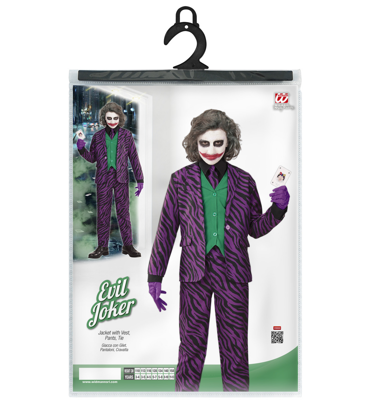Costume con Accessori Evil Clown Abito Bastone con Teschio 105 CM Travestimento Halloween 11/13 Anni - 1931+07603