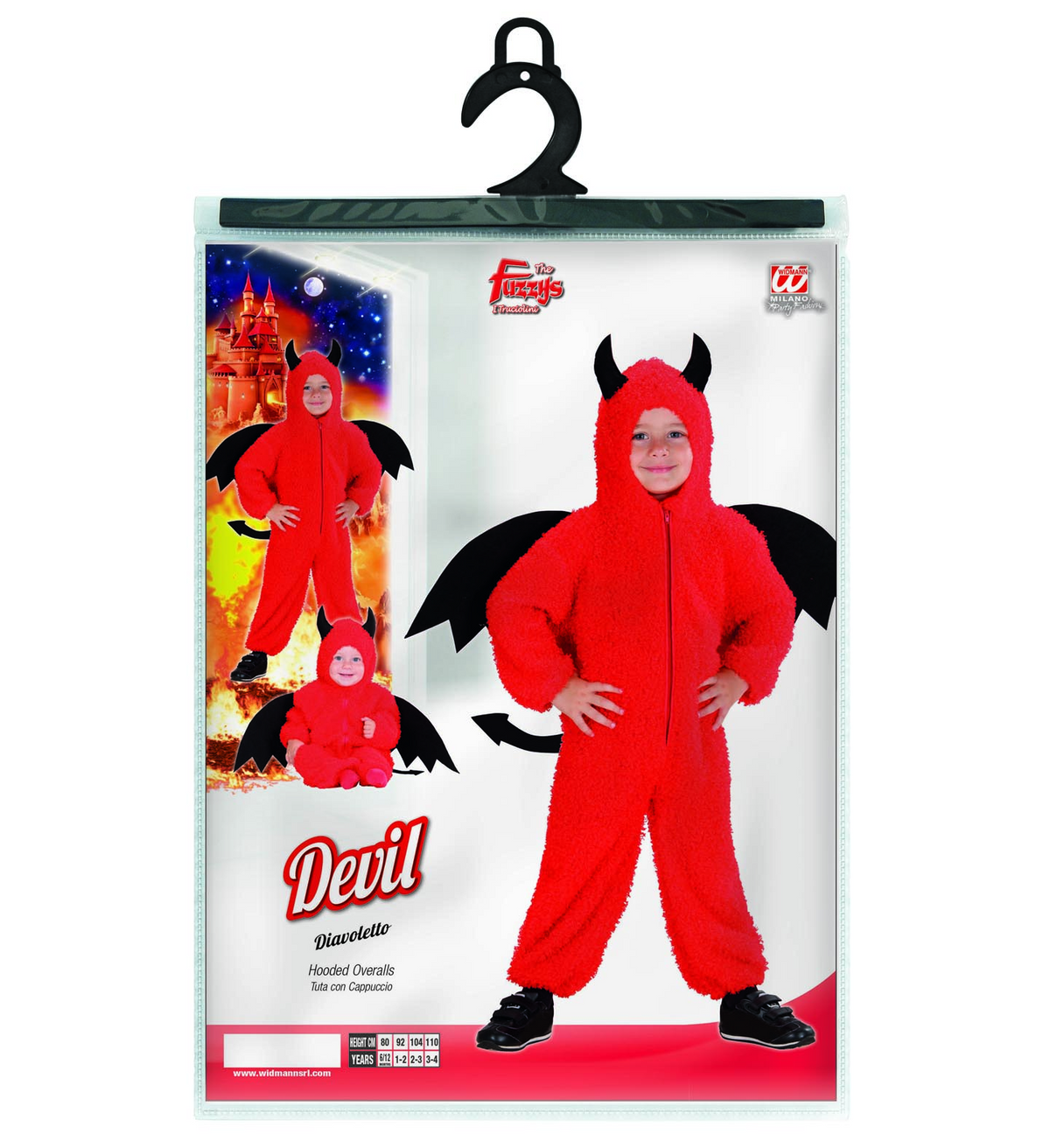 Costume Vestito Abito Travestimento Carnevale Bambino Diavoletto Fuzzy CM 80 e CM 92