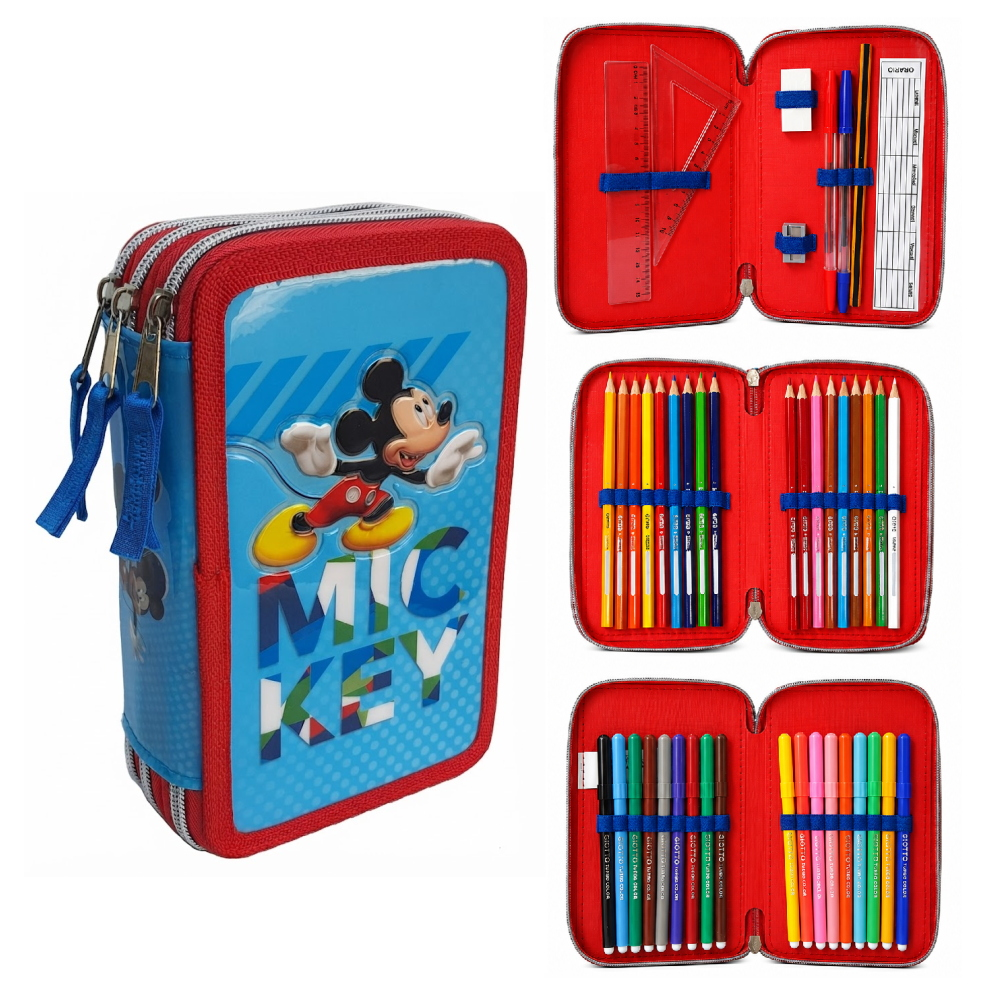 Astuccio Scuola 3d Mickey Mouse DISNEY Topolino Multiscomparto 3 Zip Portacolori Fila Giotto - Mic0632