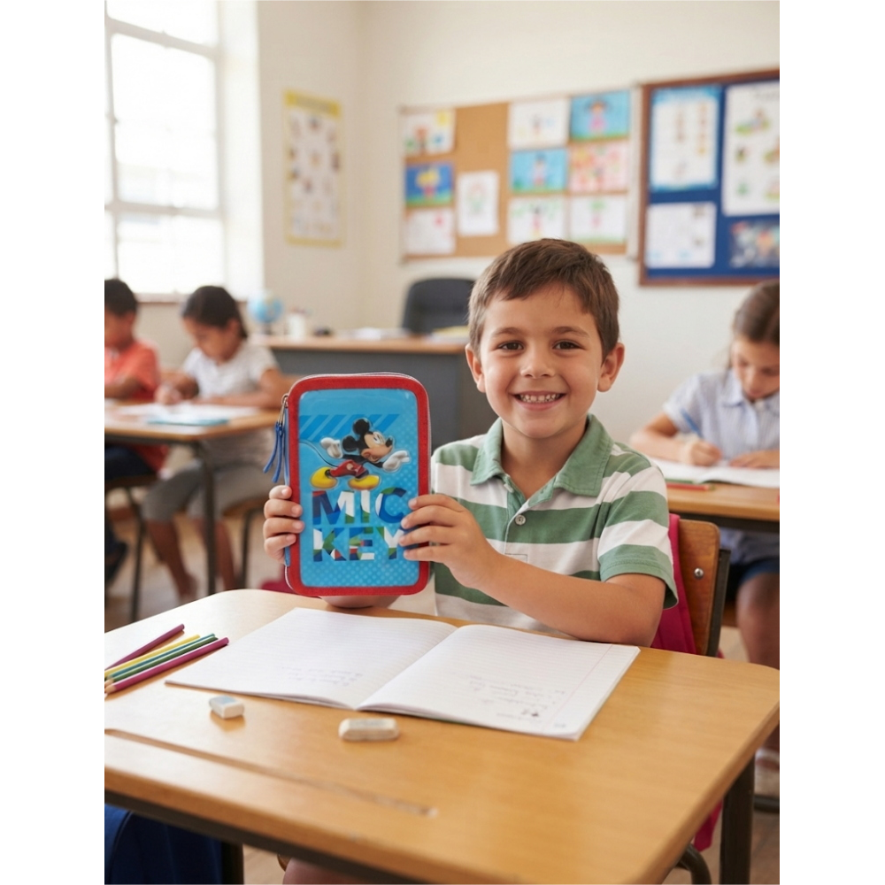 Astuccio Scuola 3d Mickey Mouse DISNEY Topolino Multiscomparto 3 Zip Portacolori Fila Giotto - Mic0632
