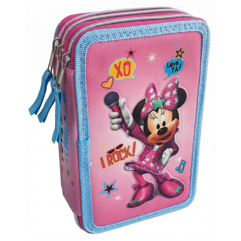 Astuccio Scuola 3d Minnie Mouse DISNEY Multiscomparto 3 Zip Portacolori Fila Giotto - Min0632