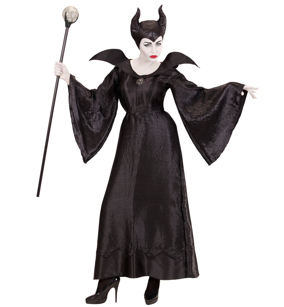 Vestito Carnevale + Accessori Malefica Abito Copricapo e Bastone Magico S/l Travestimento - 0370+52815