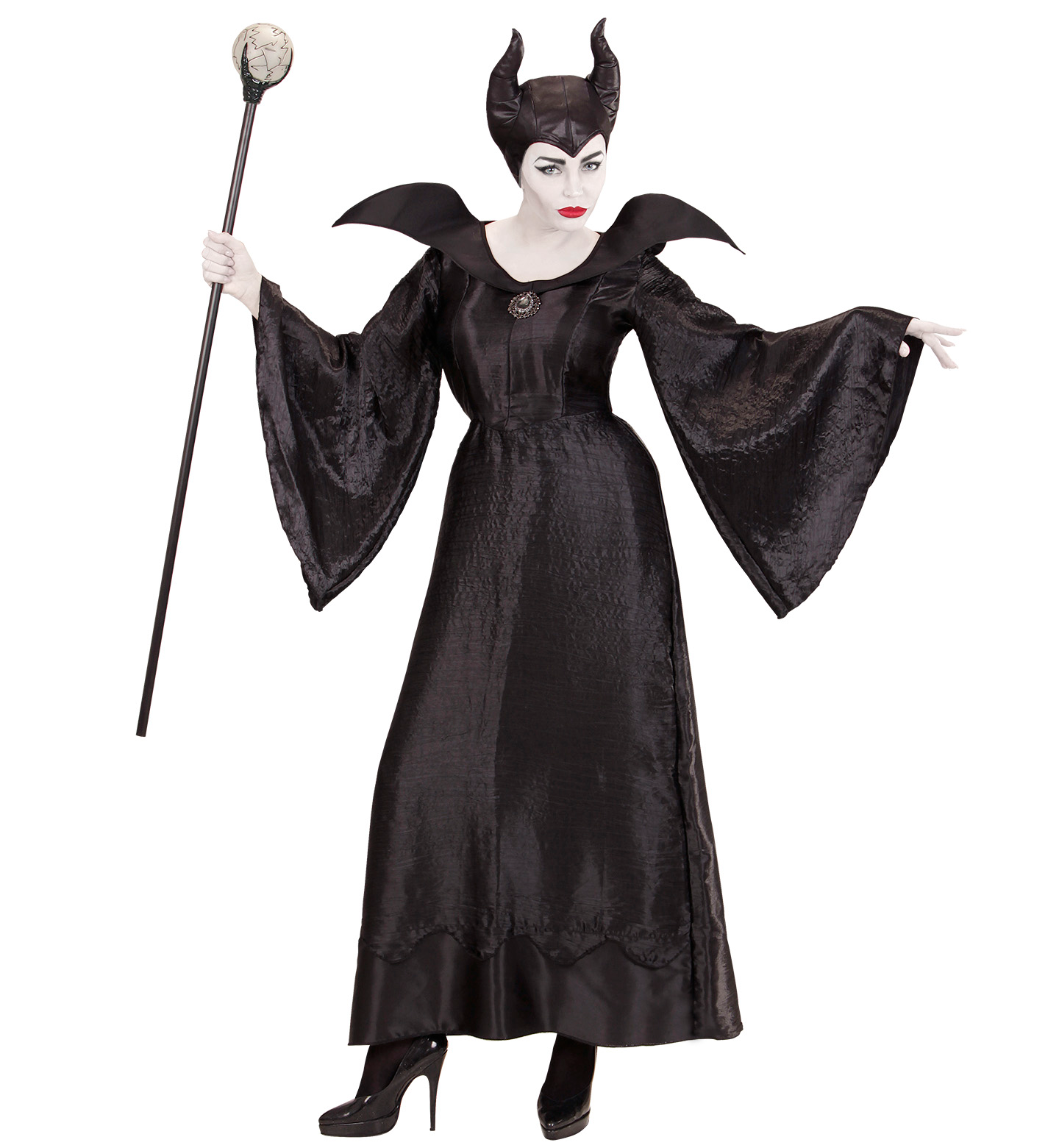 Vestito Carnevale + Accessori Malefica Abito Copricapo e Bastone Magico S/l Travestimento - 0370+52815