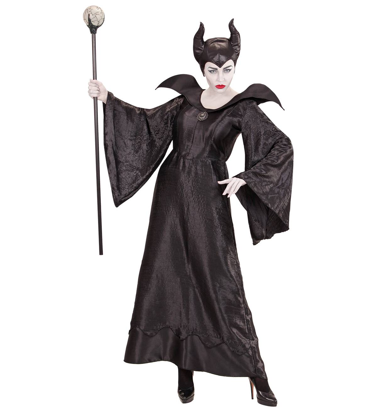 Vestito Carnevale + Accessori Malefica Abito Copricapo e Bastone Magico S/l Travestimento - 0370+52815