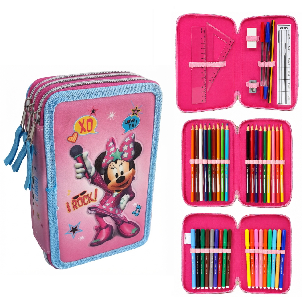 Astuccio Scuola 3d Minnie Mouse DISNEY Multiscomparto 3 Zip Portacolori Fila Giotto - Min0632