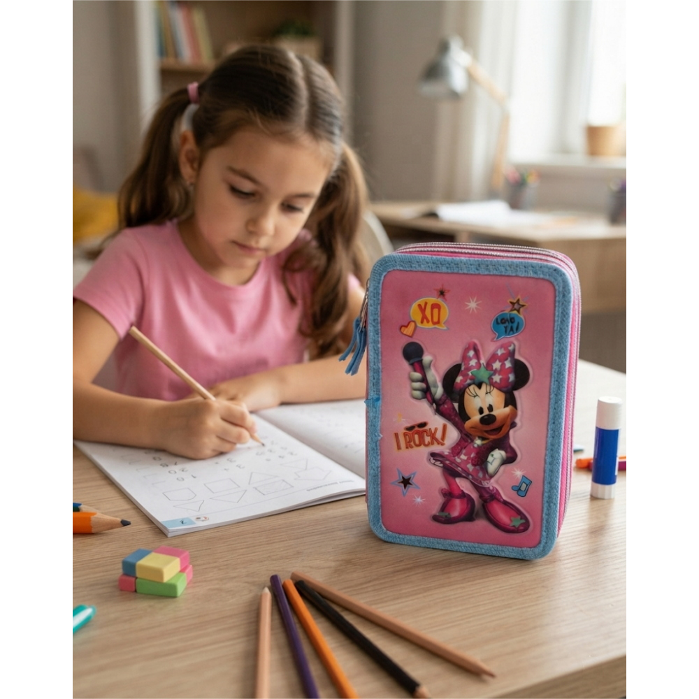 Astuccio Scuola 3d Minnie Mouse DISNEY Multiscomparto 3 Zip Portacolori Fila Giotto - Min0632