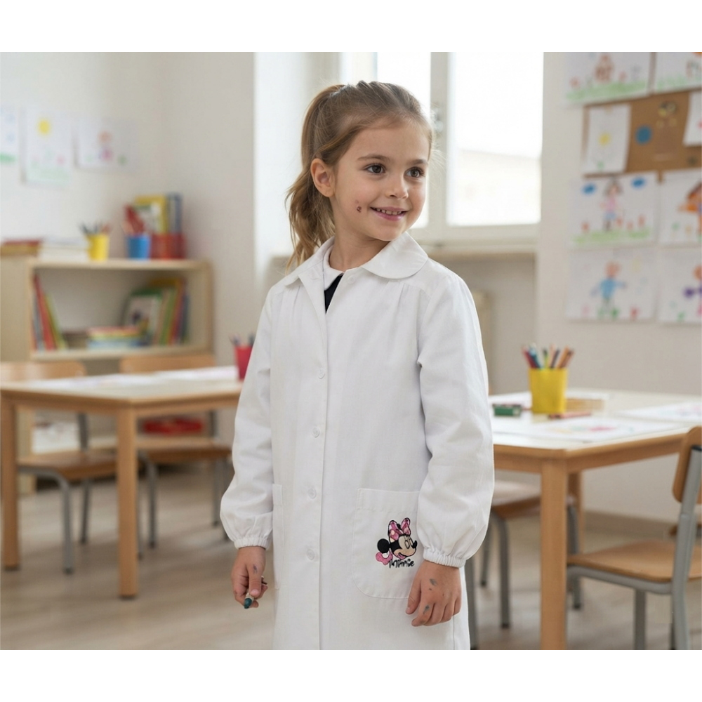 Grembiule Minnie DISNEY Scuola Elementare Ricamato Tinta Unita Cotone - Min0521