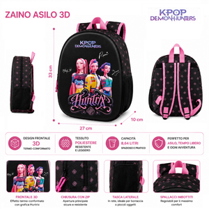 Zaino Asilo 3d Kpop Demon Hunters Huntrix Borsa 33 CM con Tasca Laterale - 64267589