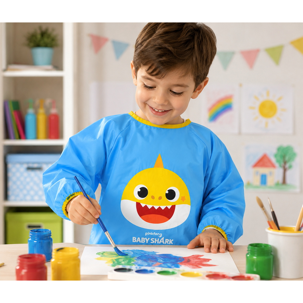 Grembiule Pittura Baby Shark Impermeabile Scuola Pranzo Disegnare - N02596mc