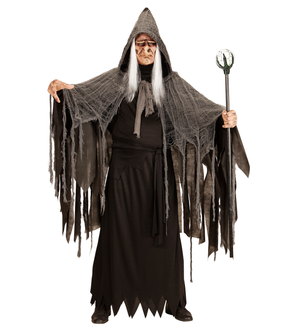 Vestito Carnevale + Accessori Mago Tunica Cappello Bastone Parrucca 8/10 Anni Travestimento - 1522+74600+52815