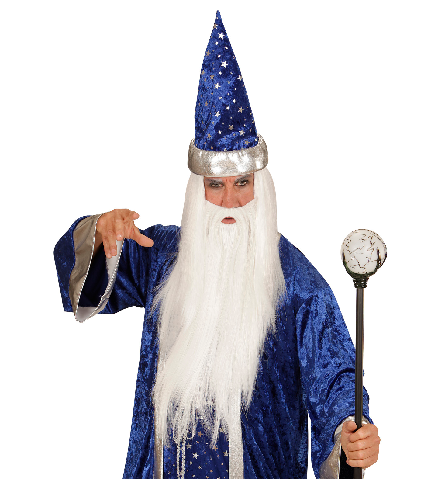 Vestito Carnevale + Accessori Mago Tunica Cappello Bastone Parrucca 11/13 Anni Travestimento - 1522+74600+52815