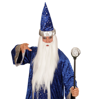 Vestito Carnevale + Accessori Mago Tunica Cappello Bastone Parrucca 11/13 Anni Travestimento - 1522+74600+52815
