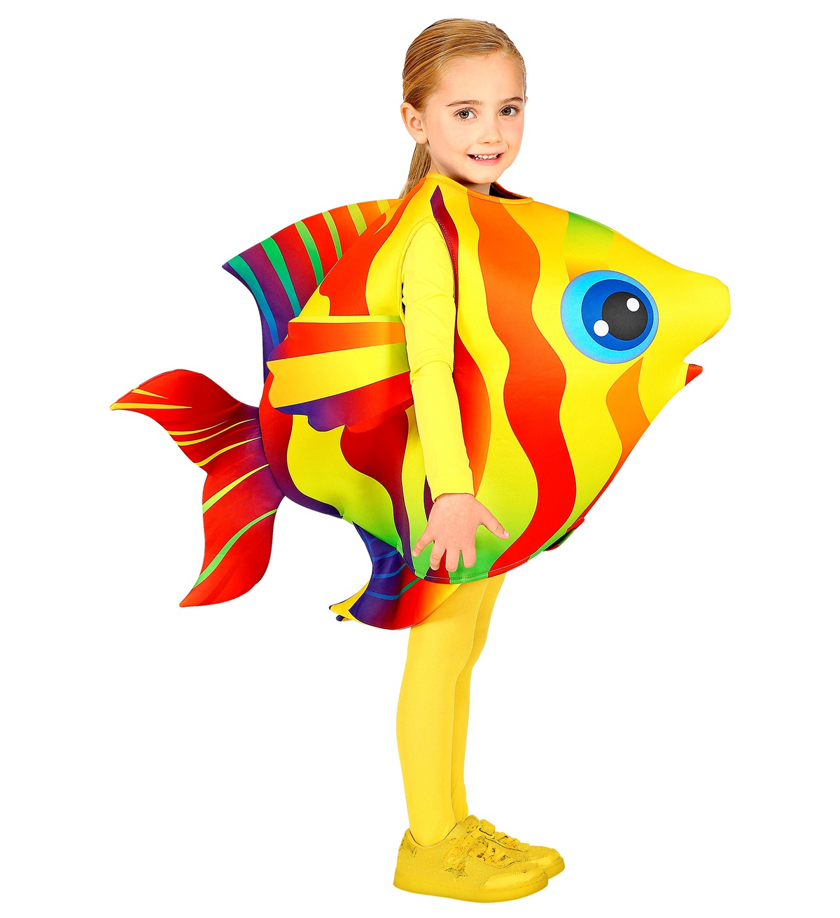 Vestito Carnevale + Accessori Pesce Tropicale Costume Tuta Gialla Travestimento Bambini - 00045+04561