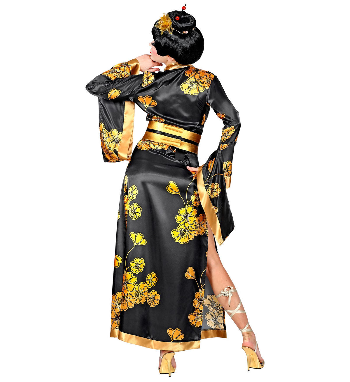 Vestito Carnevale + Accessori Geisha Kimono Parrucca Travestimento Donna S