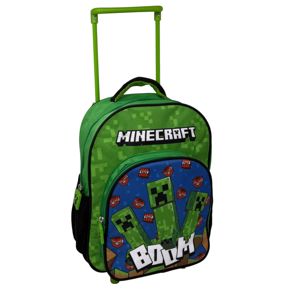 Zaino Asilo Trolley Minecraft con Tasca Frontale 30 Cm. Manico Allungabile - Fu5316