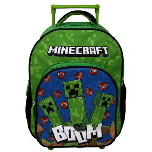 Zaino Asilo Trolley Minecraft con Tasca Frontale 30 Cm. Manico Allungabile - Fu5316