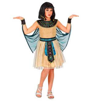 Vestito Carnenale + Accessori Regina Egiziana Vestito Bastone Parrucca Travestimento (8/10 Anni)