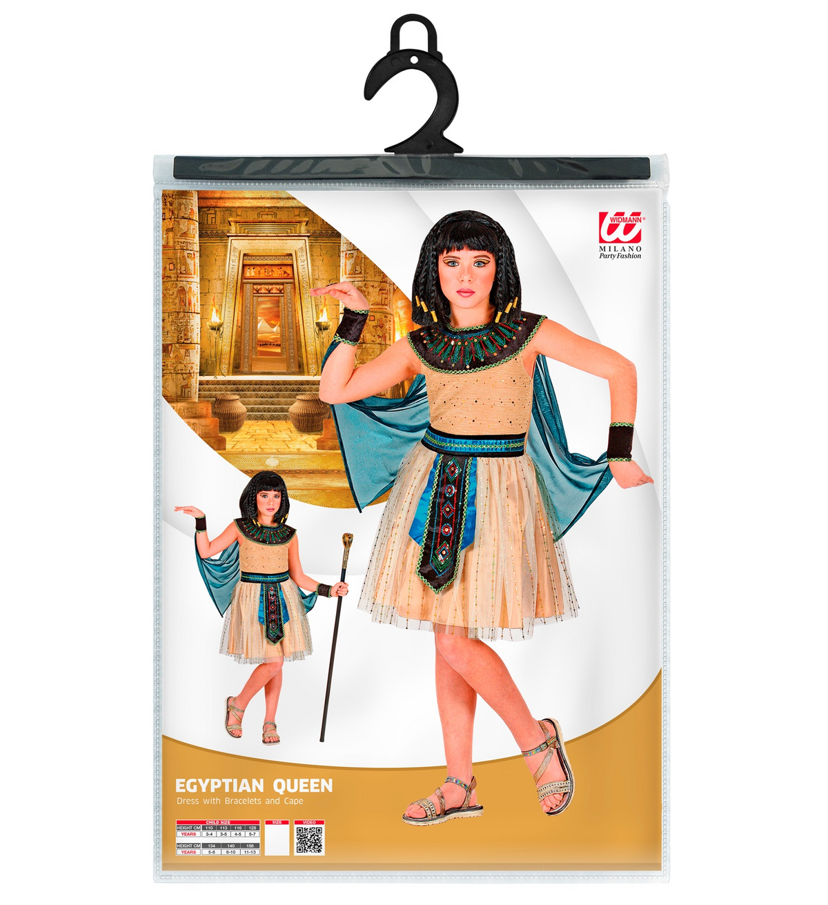 Vestito Carnenale + Accessori Regina Egiziana Vestito Bastone Parrucca Travestimento (8/10 Anni)
