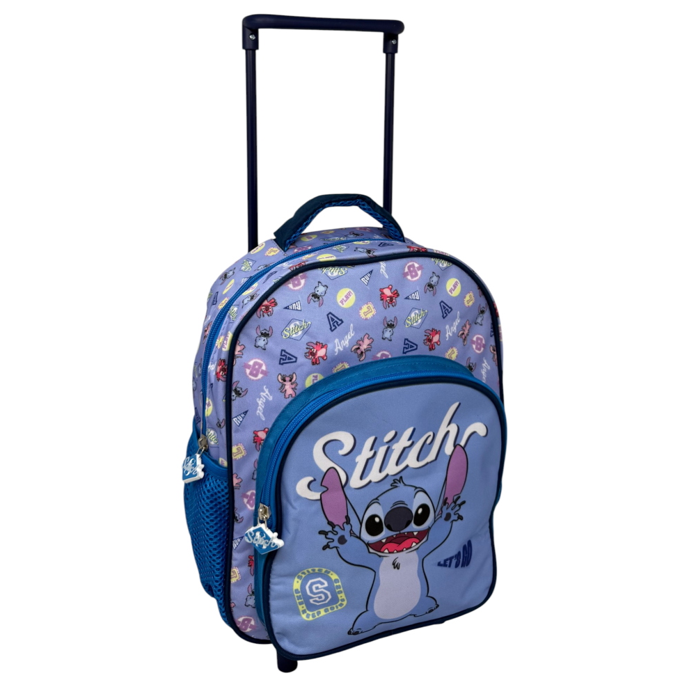Zaino Asilo Trolley Stitch DISNEY con Tasca Frontale 30 Cm. Manico Allungabile - Sf5293