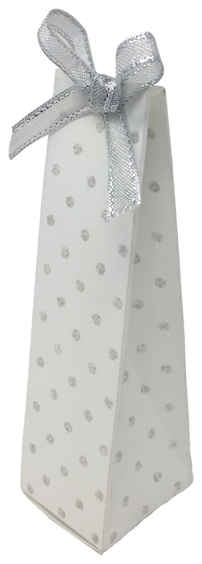 Bomboniera Astuccio Portaconfetti Piramide Pois Argento Glitter - Piram/01