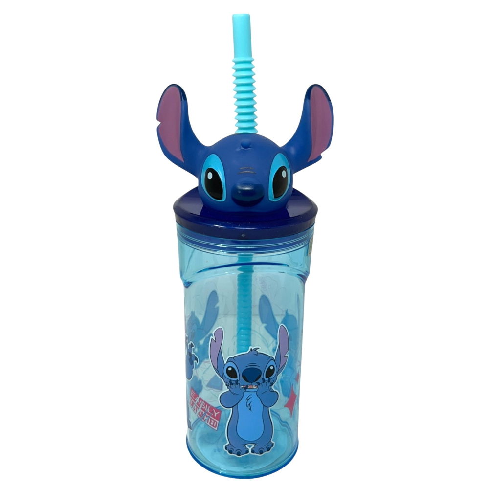 Bicchiere con Cannuccia Stitch DISNEY Personaggio 3d Bpa Free 360 Ml - 80594