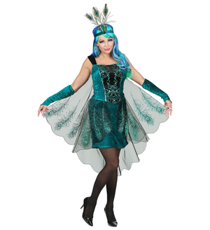 Vestito Carnevale + Accessori Pavone Abito Copricapo Parrucca Travestimento (m)