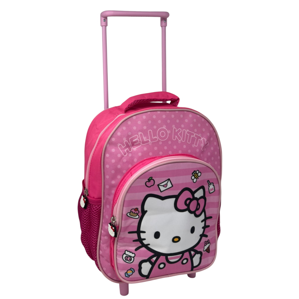 Zaino Asilo Trolley Hello Kitty Sanrio con Tasca Frontale 30 Cm. Manico Allungabile - Sf4326