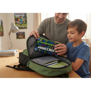 Tombolino Minecraft 3 Scomparti Bustina Astuccio Portacolori 22 CM - Fu3992