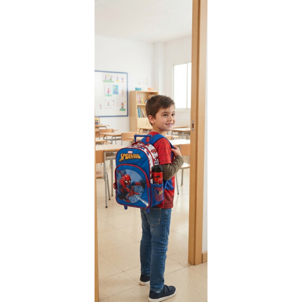 Zaino Asilo Trolley Spiderman MARVEL con Tasca Frontale 30 Cm. Manico Allungabile - Sf4302