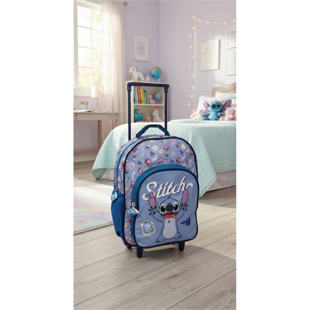 Zaino Asilo Trolley Stitch DISNEY con Tasca Frontale 30 Cm. Manico Allungabile - Sf5293