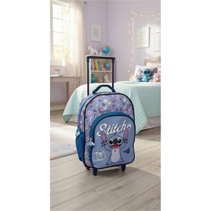Zaino Asilo Trolley Stitch DISNEY con Tasca Frontale 30 Cm. Manico Allungabile - Sf5293