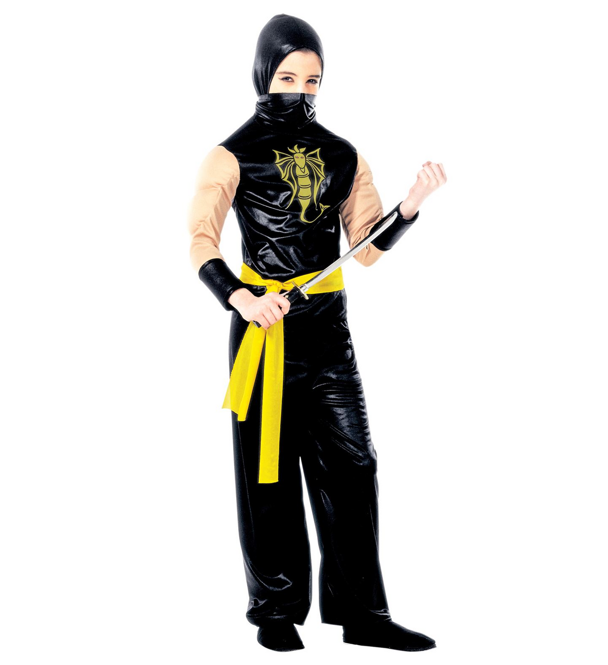 Vestito Carnevale + Accessori Power Ninja Costume Spada Giapponese con Fodero 5/7 Anni Travestimento - 3875+2728q