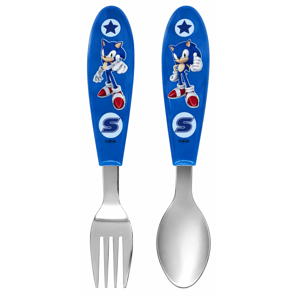 Posate Sonic the Hedgehog Forchetta e Cucchiaio in Acciaio Inox Manico Ergonomico- St83418