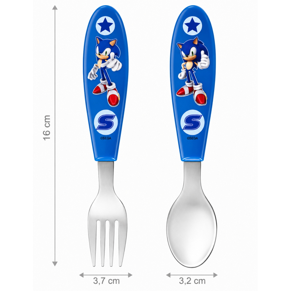 Posate Sonic the Hedgehog Forchetta e Cucchiaio in Acciaio Inox Manico Ergonomico- St83418