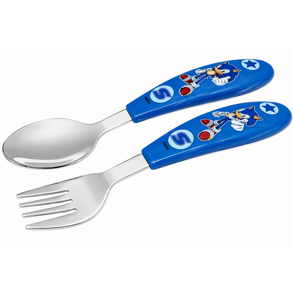 Posate Sonic the Hedgehog Forchetta e Cucchiaio in Acciaio Inox Manico Ergonomico- St83418